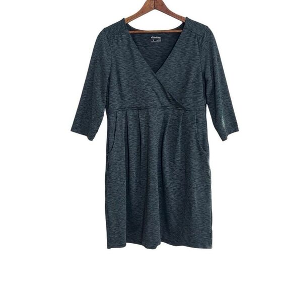 Eddie Bauer Heather 3/4 Sleeve Crossover Aster Pleated Mini Dress Gray Large - Picture 2 of 9
